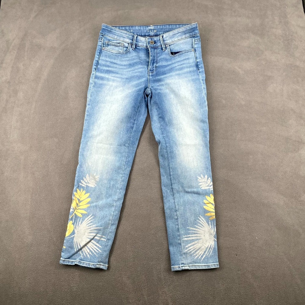 White House Black Market The Slim Crop Jeans Women 2 Blue Leaf Cotton Mid‎ Rise